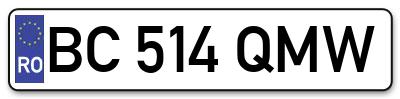 Placuta inmatriculare numar auto  BC-514-QMW, BC 514 QMW, BC514QMW