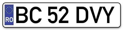 Placuta inmatriculare numar auto  BC-52-DVY, BC 52 DVY, BC52DVY