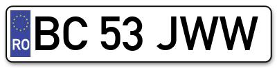 Placuta inmatriculare numar auto  BC-53-JWW, BC 53 JWW, BC53JWW