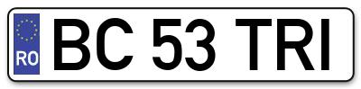Placuta inmatriculare numar auto  BC-53-TRI, BC 53 TRI, BC53TRI