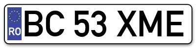 Placuta inmatriculare numar auto  BC-53-XME, BC 53 XME, BC53XME