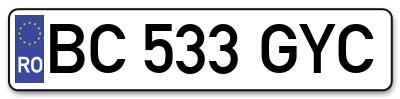 Placuta inmatriculare numar auto  BC-533-GYC, BC 533 GYC, BC533GYC