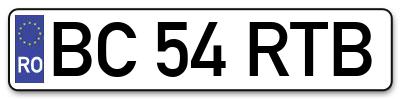 Placuta inmatriculare numar auto  BC-54-RTB, BC 54 RTB, BC54RTB