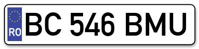 Placuta inmatriculare numar auto  BC-546-BMU, BC 546 BMU, BC546BMU