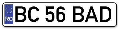 Placuta inmatriculare numar auto  BC-56-BAD, BC 56 BAD, BC56BAD
