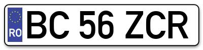 Placuta inmatriculare numar auto  BC-56-ZCR, BC 56 ZCR, BC56ZCR