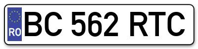 Placuta inmatriculare numar auto  BC-562-RTC, BC 562 RTC, BC562RTC