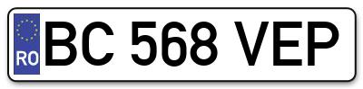 Placuta inmatriculare numar auto  BC-568-VEP, BC 568 VEP, BC568VEP