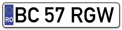 Placuta inmatriculare numar auto  BC-57-RGW, BC 57 RGW, BC57RGW