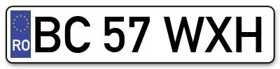 Placuta inmatriculare numar auto  BC-57-WXH, BC 57 WXH, BC57WXH