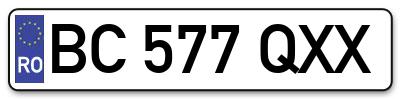 Placuta inmatriculare numar auto  BC-577-QXX, BC 577 QXX, BC577QXX