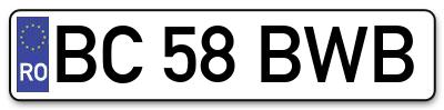 Placuta inmatriculare numar auto  BC-58-BWB, BC 58 BWB, BC58BWB