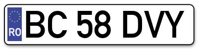 Placuta inmatriculare numar auto  BC-58-DVY, BC 58 DVY, BC58DVY