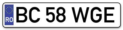 Placuta inmatriculare numar auto  BC-58-WGE, BC 58 WGE, BC58WGE