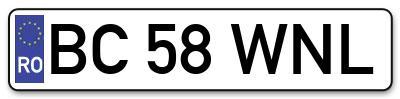Placuta inmatriculare numar auto  BC-58-WNL, BC 58 WNL, BC58WNL