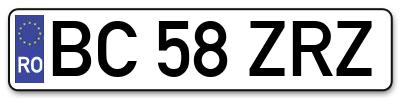 Placuta inmatriculare numar auto  BC-58-ZRZ, BC 58 ZRZ, BC58ZRZ