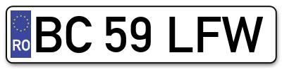 Placuta inmatriculare numar auto  BC-59-LFW, BC 59 LFW, BC59LFW