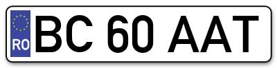 Placuta inmatriculare numar auto  BC-60-AAT, BC 60 AAT, BC60AAT