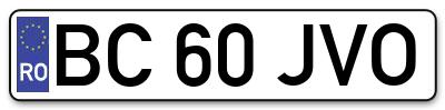 Placuta inmatriculare numar auto  BC-60-JVO, BC 60 JVO, BC60JVO
