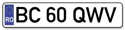 Placuta inmatriculare numar auto  BC-60-QWV, BC 60 QWV, BC60QWV