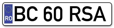 Placuta inmatriculare numar auto  BC-60-RSA, BC 60 RSA, BC60RSA