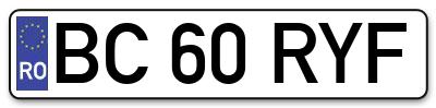 Placuta inmatriculare numar auto  BC-60-RYF, BC 60 RYF, BC60RYF
