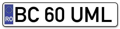 Placuta inmatriculare numar auto  BC-60-UML, BC 60 UML, BC60UML