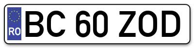 Placuta inmatriculare numar auto  BC-60-ZOD, BC 60 ZOD, BC60ZOD