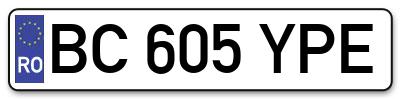 Placuta inmatriculare numar auto  BC-605-YPE, BC 605 YPE, BC605YPE
