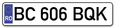 Placuta inmatriculare numar auto  BC-606-BQK, BC 606 BQK, BC606BQK