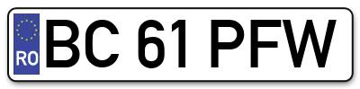 Placuta inmatriculare numar auto  BC-61-PFW, BC 61 PFW, BC61PFW