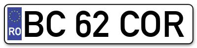 Placuta inmatriculare numar auto  BC-62-COR, BC 62 COR, BC62COR