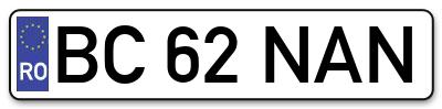 Placuta inmatriculare numar auto  BC-62-NAN, BC 62 NAN, BC62NAN