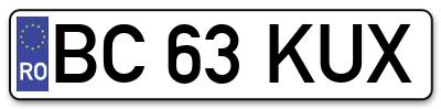 Placuta inmatriculare numar auto  BC-63-KUX, BC 63 KUX, BC63KUX