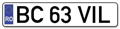 Placuta inmatriculare numar auto  BC-63-VIL, BC 63 VIL, BC63VIL