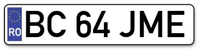Placuta inmatriculare numar auto  BC-64-JME, BC 64 JME, BC64JME