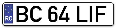 Placuta inmatriculare numar auto  BC-64-LIF, BC 64 LIF, BC64LIF
