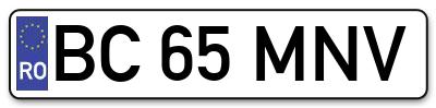 Placuta inmatriculare numar auto  BC-65-MNV, BC 65 MNV, BC65MNV