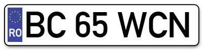 Placuta inmatriculare numar auto  BC-65-WCN, BC 65 WCN, BC65WCN