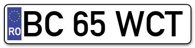Placuta inmatriculare numar auto  BC-65-WCT, BC 65 WCT, BC65WCT