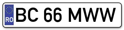 Placuta inmatriculare numar auto  BC-66-MWW, BC 66 MWW, BC66MWW