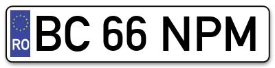 Placuta inmatriculare numar auto  BC-66-NPM, BC 66 NPM, BC66NPM