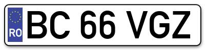 Placuta inmatriculare numar auto  BC-66-VGZ, BC 66 VGZ, BC66VGZ