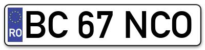 Placuta inmatriculare numar auto  BC-67-NCO, BC 67 NCO, BC67NCO
