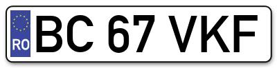 Placuta inmatriculare numar auto  BC-67-VKF, BC 67 VKF, BC67VKF