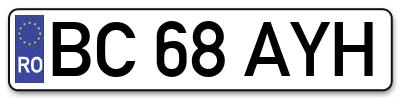 Placuta inmatriculare numar auto  BC-68-AYH, BC 68 AYH, BC68AYH