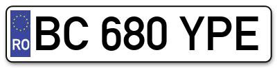 Placuta inmatriculare numar auto  BC-680-YPE, BC 680 YPE, BC680YPE