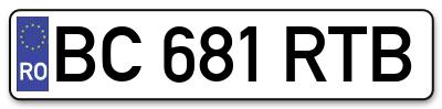 Placuta inmatriculare numar auto  BC-681-RTB, BC 681 RTB, BC681RTB