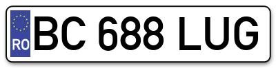 Placuta inmatriculare numar auto  BC-688-LUG, BC 688 LUG, BC688LUG
