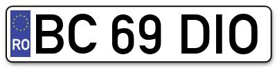 Placuta inmatriculare numar auto  BC-69-DIO, BC 69 DIO, BC69DIO